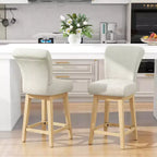 Dyonery Solid Wood Swivel Counter Upholstered Bar Stool 26.8 Height Set of 2 Barstools with Back & Arms for Kitchen Island,Home Bar