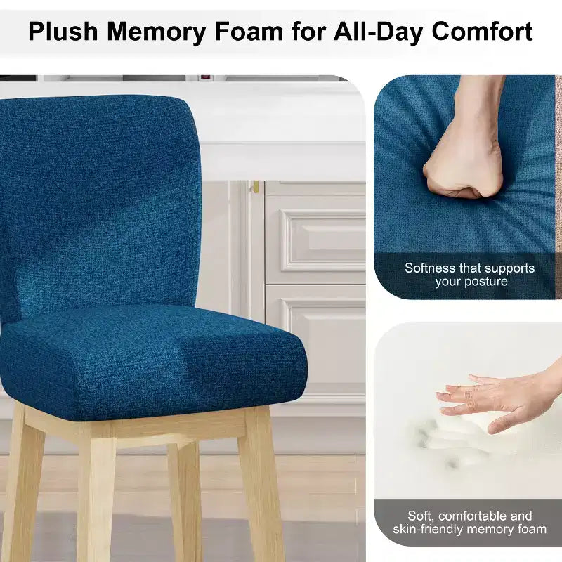 Dyonery Solid Wood Swivel Counter Upholstered Bar Stool 26.8 Height Set of 2 Barstools with Back & Arms for Kitchen Island,Home Bar