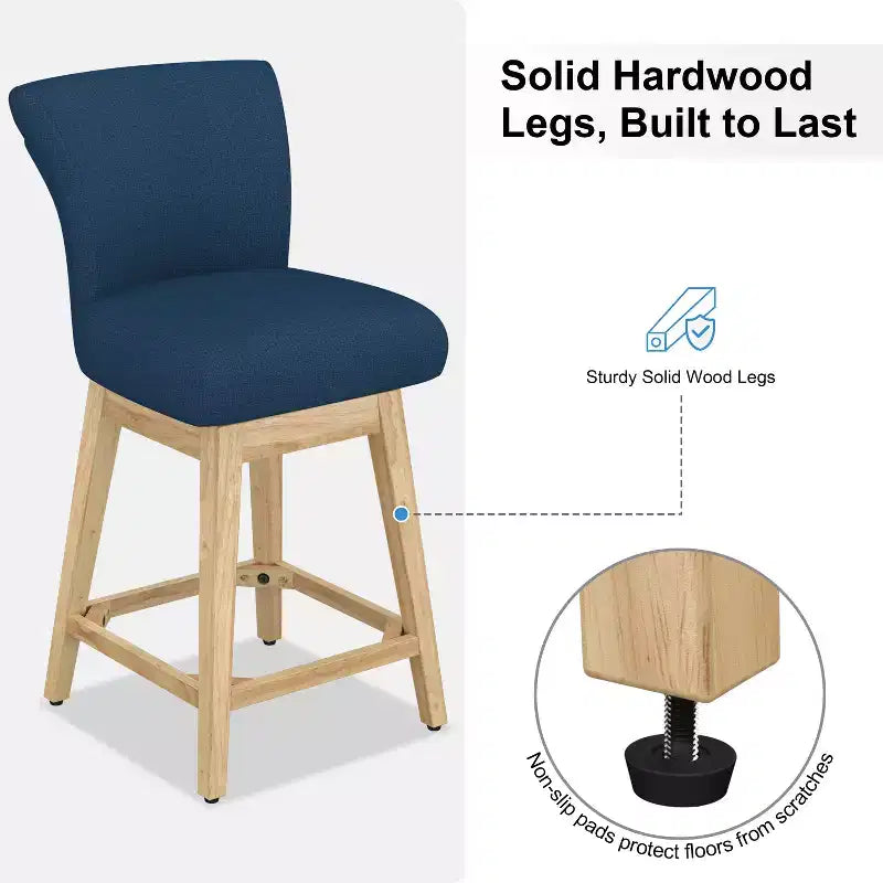 Dyonery Solid Wood Swivel Counter Upholstered Bar Stool 26.8 Height Set of 2 Barstools with Back & Arms for Kitchen Island,Home Bar