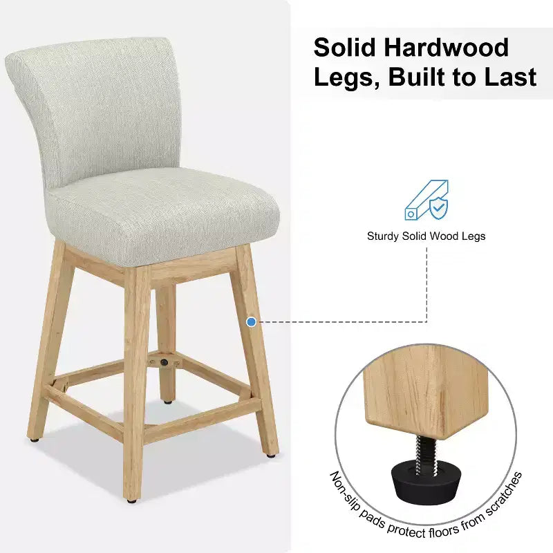 Dyonery Solid Wood Swivel Counter Upholstered Bar Stool 26.8 Height Set of 2 Barstools with Back & Arms for Kitchen Island,Home Bar
