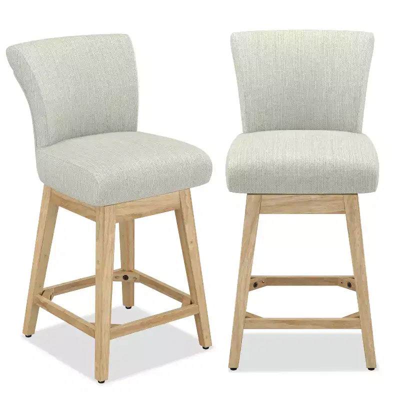 Dyonery Solid Wood Swivel Counter Upholstered Bar Stool 26.8 Height Set of 2 Barstools with Back & Arms for Kitchen Island,Home Bar