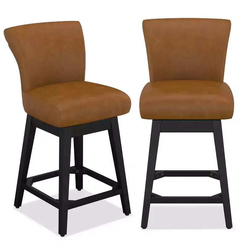 Dyonery Solid Wood Swivel Counter Upholstered Bar Stool 26.8 Height Set of 2 Barstools with Back & Arms for Kitchen Island,Home Bar