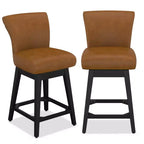 Dyonery Solid Wood Swivel Counter Upholstered Bar Stool 26.8 Height Set of 2 Barstools with Back & Arms for Kitchen Island,Home Bar