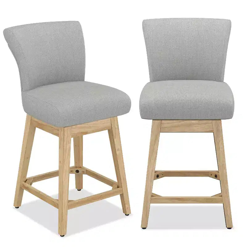 Dyonery Solid Wood Swivel Counter Upholstered Bar Stool 26.8 Height Set of 2 Barstools with Back & Arms for Kitchen Island,Home Bar