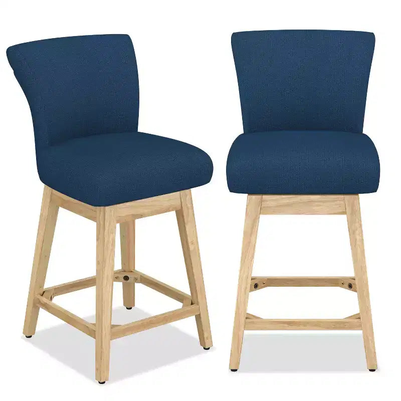 Dyonery Solid Wood Swivel Counter Upholstered Bar Stool 26.8 Height Set of 2 Barstools with Back & Arms for Kitchen Island,Home Bar