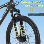 NAYSAYE Vélo VTT 24 pouces 21 vitesses double freins à disque cadre en acier pour adultes pour l l'aventure en plein air, noir et vert, 26.3*7.88*28.35