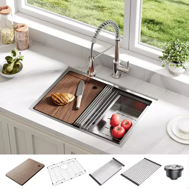 Undermount Kitchen Sink, 32x19 in Stainless Steel Kitchen- Single Bowl Sinks, Modern Top Mount 16 Gauge Workstation Sink-with Cutting Board