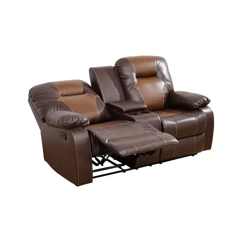 MAYEERTY Causeuse inclinable, fauteuil inclinable 2 places en cuir respirant avec rangement et porte-gobelets pour salon, marron