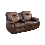 MAYEERTY Causeuse inclinable, fauteuil inclinable 2 places en cuir respirant avec rangement et porte-gobelets pour salon, marron
