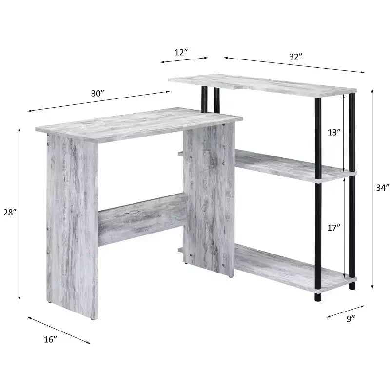 Bureau d'ordinateur moderne Okak avec 3 étagères, bureau de travail avec grand plateau, bureau debout pour bureau, salle de lecture, chambre à coucher