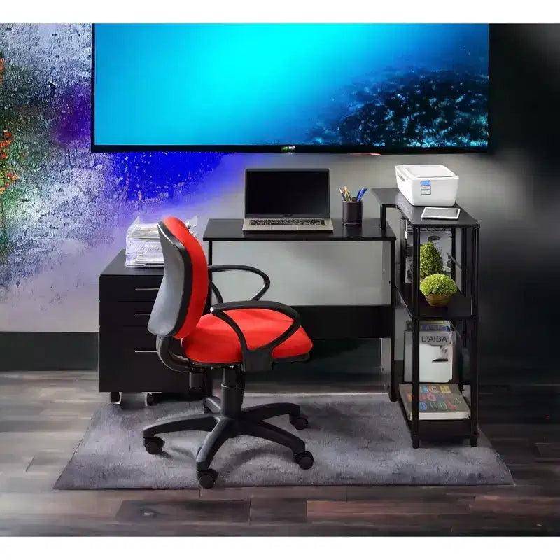 Bureau d'ordinateur moderne Okak avec 3 étagères, bureau de travail avec grand plateau, bureau debout pour bureau, salle de lecture, chambre à coucher