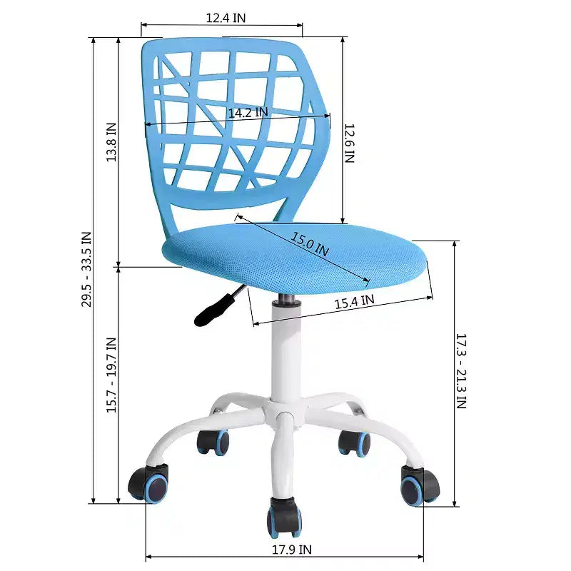 FurnitureR Desk Chair, Adjustable Computer Task Chair Office Chairs with Plastic Backrest and Padded Seat Cushion, Swivel Chair with Wheels, Blue