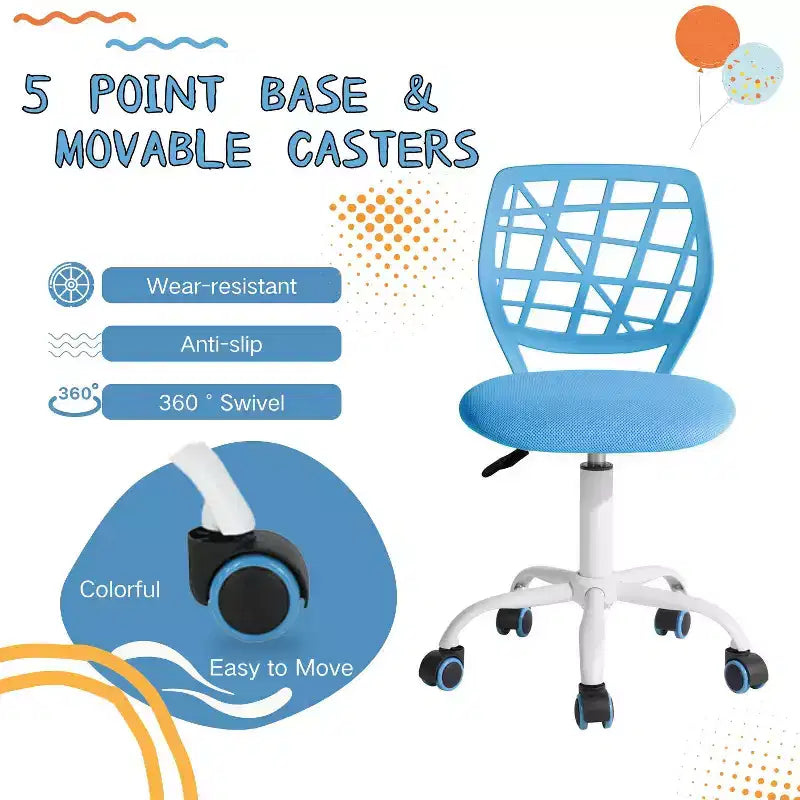 FurnitureR Desk Chair, Adjustable Computer Task Chair Office Chairs with Plastic Backrest and Padded Seat Cushion, Swivel Chair with Wheels, Blue