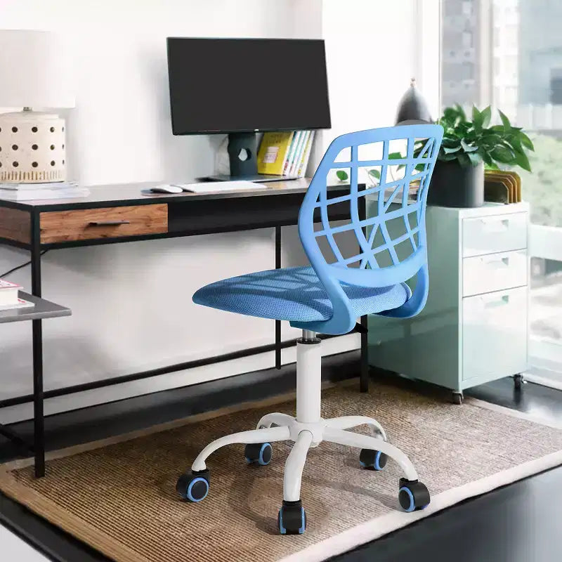 FurnitureR Desk Chair, Adjustable Computer Task Chair Office Chairs with Plastic Backrest and Padded Seat Cushion, Swivel Chair with Wheels, Blue