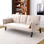 MAYEERTY Canapé-Lit Multifonctionnel en Coton de 70 Pouces avec Porte-Gobelets et Rangement Latéral pour Salon Chambre Beige