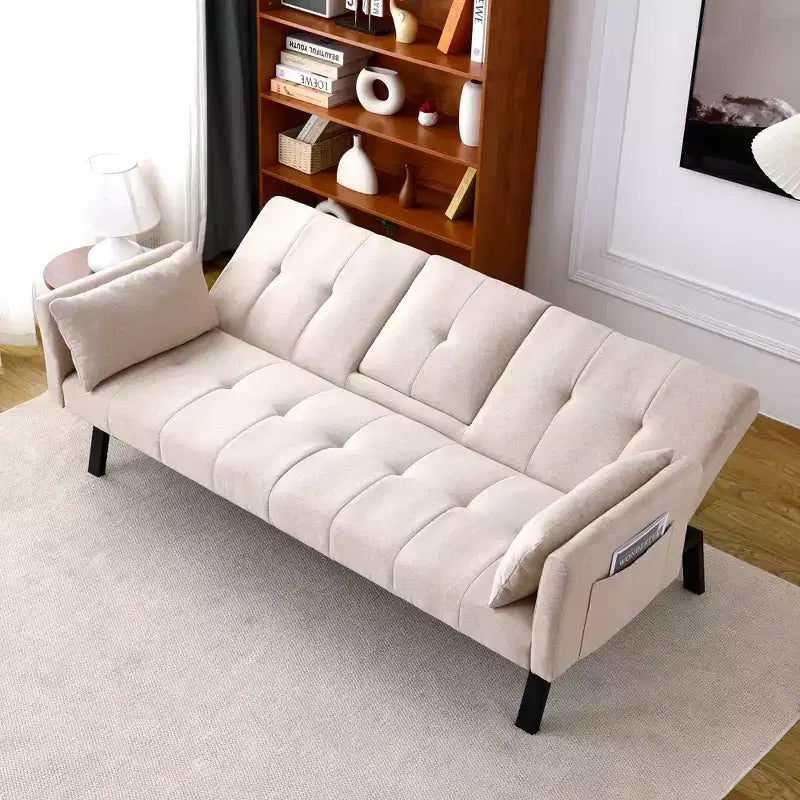 MAYEERTY Canapé-Lit Multifonctionnel en Coton de 70 Pouces avec Porte-Gobelets et Rangement Latéral pour Salon Chambre Beige