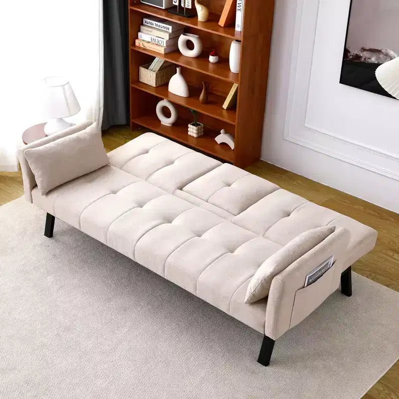 MAYEERTY Canapé-Lit Multifonctionnel en Coton de 70 Pouces avec Porte-Gobelets et Rangement Latéral pour Salon Chambre Beige
