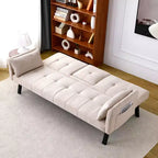 MAYEERTY Canapé-Lit Multifonctionnel en Coton de 70 Pouces avec Porte-Gobelets et Rangement Latéral pour Salon Chambre Beige