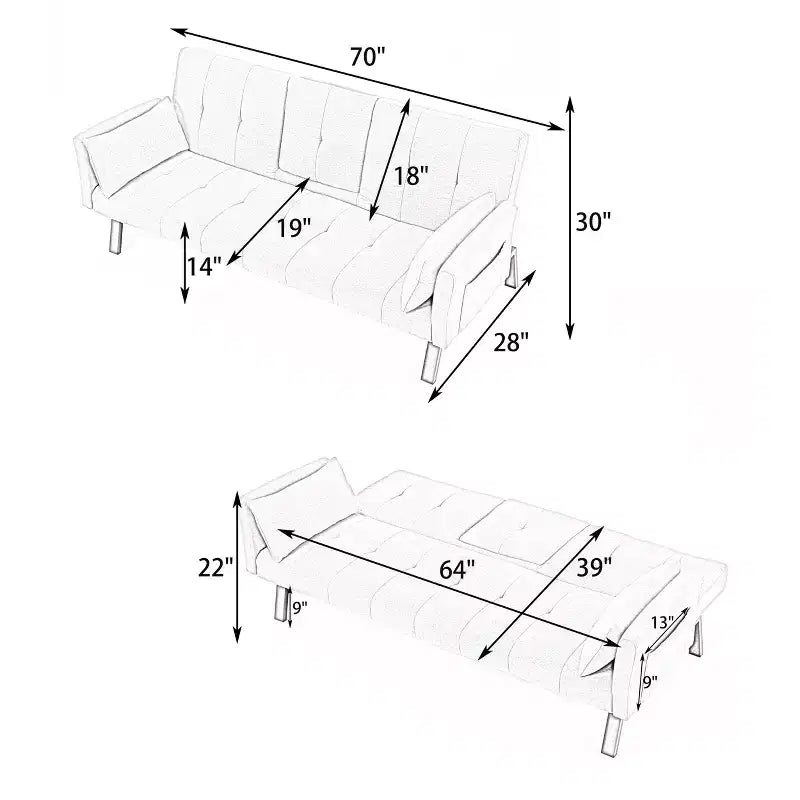 MAYEERTY Canapé-Lit Multifonctionnel en Coton de 70 Pouces avec Porte-Gobelets et Rangement Latéral pour Salon Chambre Beige