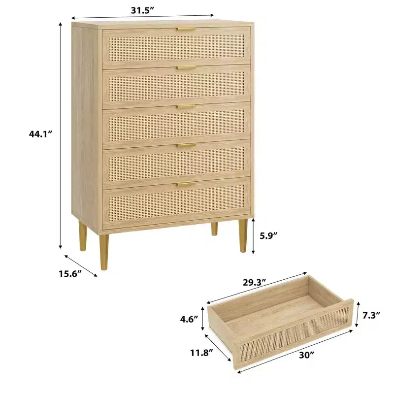 Commode à 5 tiroirs, haute pour petits espaces, meuble de rangement vertical étroit de style rustique pour chambre à coucher