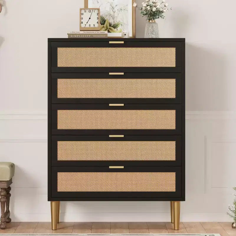 Commode à 5 tiroirs, haute pour petits espaces, meuble de rangement vertical étroit de style rustique pour chambre à coucher