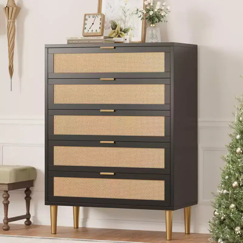 Commode à 5 tiroirs, haute pour petits espaces, meuble de rangement vertical étroit de style rustique pour chambre à coucher