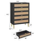 Commode à 5 tiroirs, haute pour petits espaces, meuble de rangement vertical étroit de style rustique pour chambre à coucher