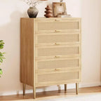 Commode à 5 tiroirs, haute pour petits espaces, meuble de rangement vertical étroit de style rustique pour chambre à coucher