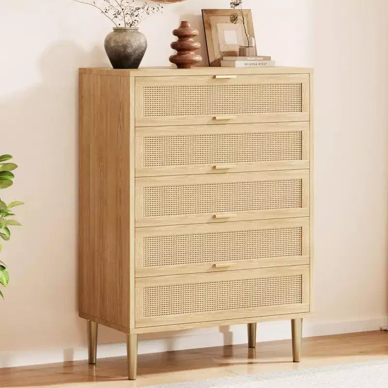 Commode à 5 tiroirs, haute pour petits espaces, meuble de rangement vertical étroit de style rustique pour chambre à coucher