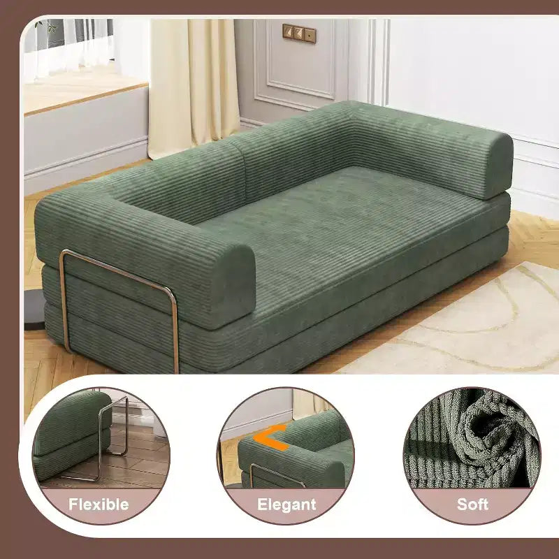 COZONY Convertible Corduroy Sleeper Sofa Bed, 3-Seater Foldable Futon, No Assembly Floor Couch