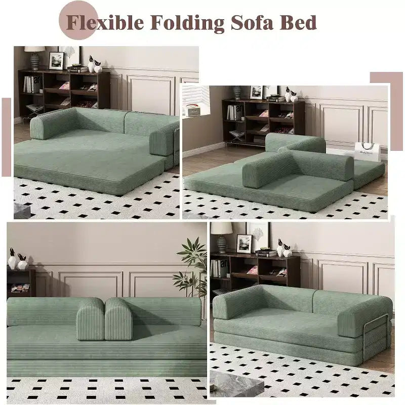 COZONY Convertible Corduroy Sleeper Sofa Bed, 3-Seater Foldable Futon, No Assembly Floor Couch