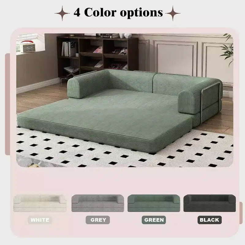 COZONY Convertible Corduroy Sleeper Sofa Bed, 3-Seater Foldable Futon, No Assembly Floor Couch