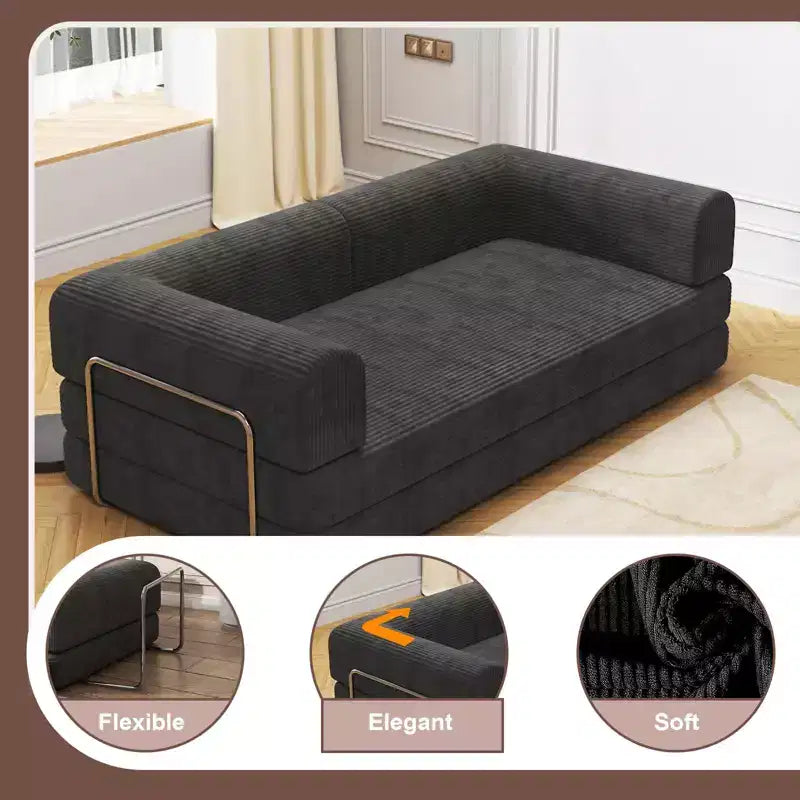 COZONY Convertible Corduroy Sleeper Sofa Bed, 3-Seater Foldable Futon, No Assembly Floor Couch