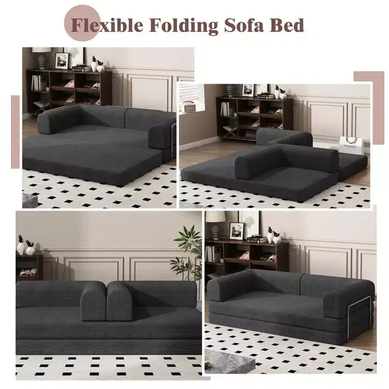 COZONY Convertible Corduroy Sleeper Sofa Bed, 3-Seater Foldable Futon, No Assembly Floor Couch