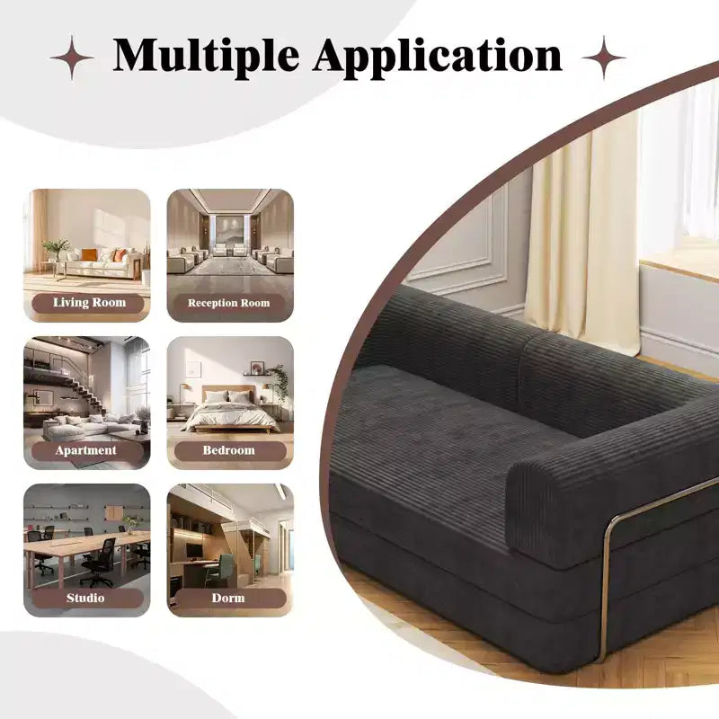 COZONY Convertible Corduroy Sleeper Sofa Bed, 3-Seater Foldable Futon, No Assembly Floor Couch