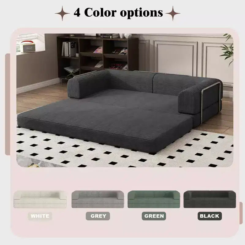 COZONY Convertible Corduroy Sleeper Sofa Bed, 3-Seater Foldable Futon, No Assembly Floor Couch