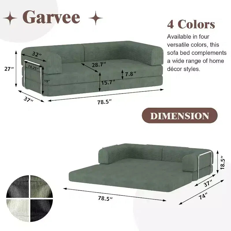 COZONY Convertible Corduroy Sleeper Sofa Bed, 3-Seater Foldable Futon, No Assembly Floor Couch