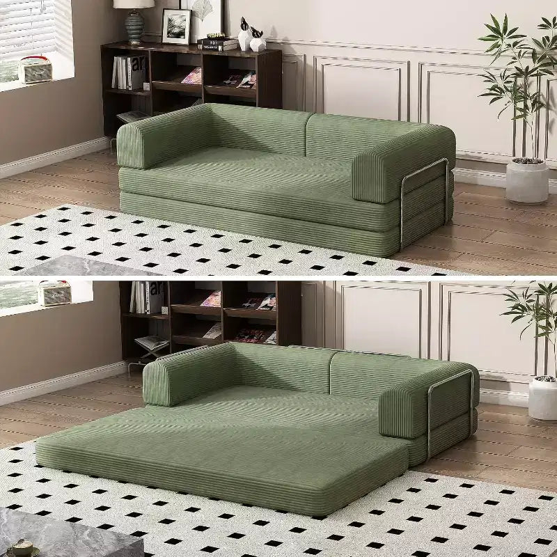 COZONY Convertible Corduroy Sleeper Sofa Bed, 3-Seater Foldable Futon, No Assembly Floor Couch