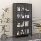 Armoire de rangement en métal Justus GDFStudio avec portes en verre trempé et étagères réglables