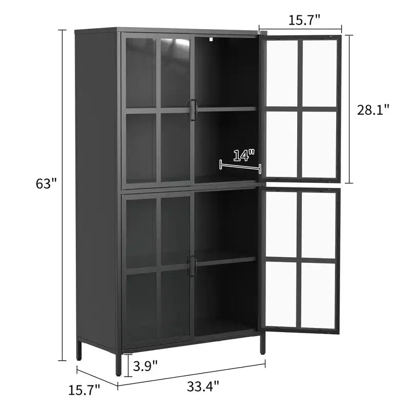 Armoire de rangement en métal Justus GDFStudio avec portes en verre trempé et étagères réglables