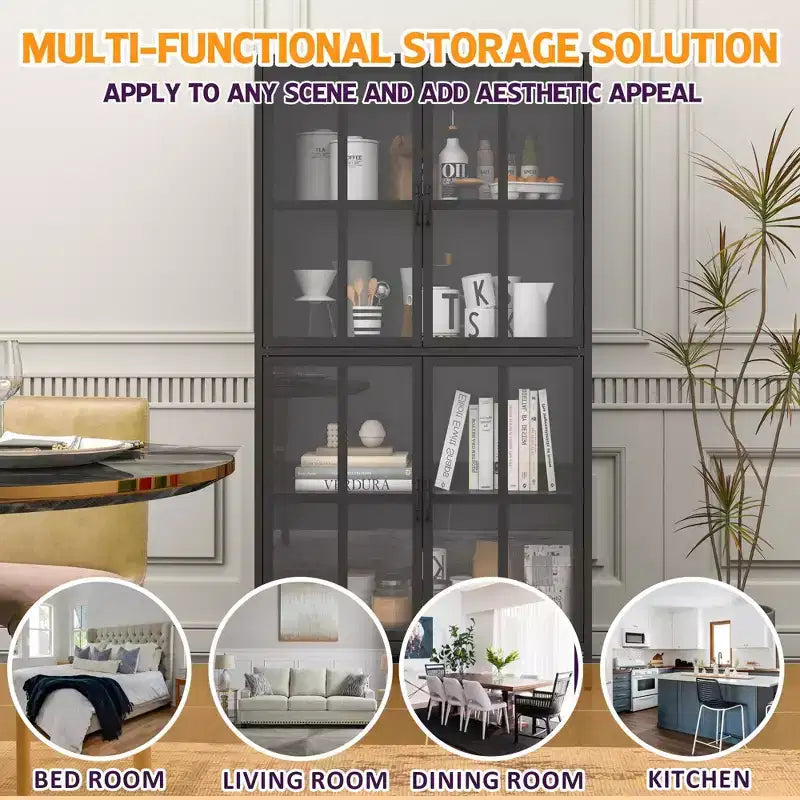 Armoire de rangement en métal Justus GDFStudio avec portes en verre trempé et étagères réglables
