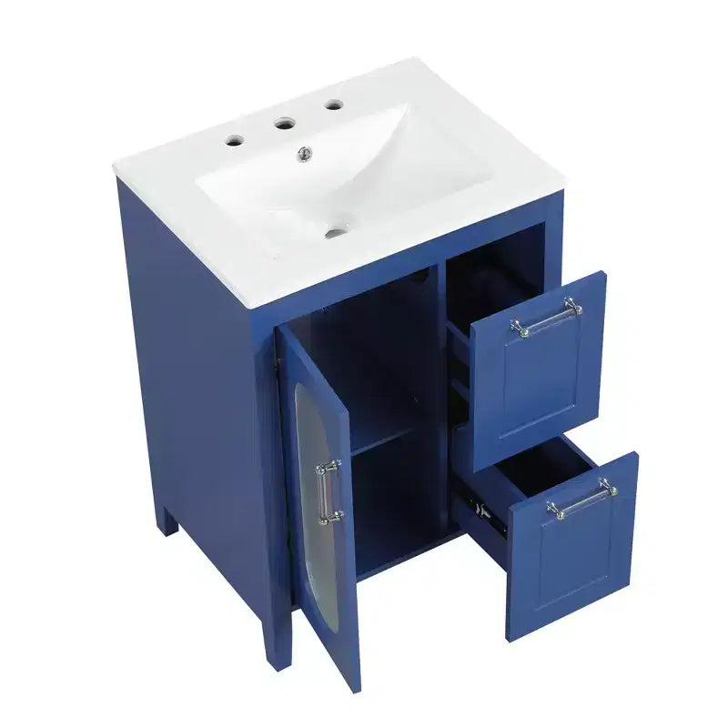 Meuble lavabo de salle de bain avec vasque intégrée, Armoire de rangement de salle de bain avec tiroirs et porte, Meuble lavabo autoportant à vasque unique pour appartement