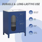 Meuble lavabo de salle de bain avec vasque intégrée, Armoire de rangement de salle de bain avec tiroirs et porte, Meuble lavabo autoportant à vasque unique pour appartement