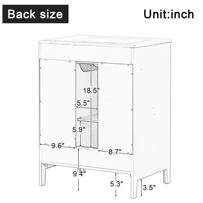 Meuble lavabo de salle de bain avec vasque intégrée, Armoire de rangement de salle de bain avec tiroirs et porte, Meuble lavabo autoportant à vasque unique pour appartement