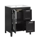 Meuble lavabo de salle de bain avec vasque intégrée, Armoire de rangement de salle de bain avec tiroirs et porte, Meuble lavabo autoportant à vasque unique pour appartement