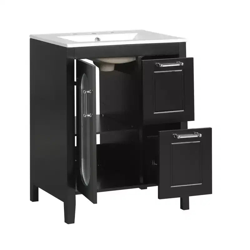 Meuble lavabo de salle de bain avec vasque intégrée, Armoire de rangement de salle de bain avec tiroirs et porte, Meuble lavabo autoportant à vasque unique pour appartement