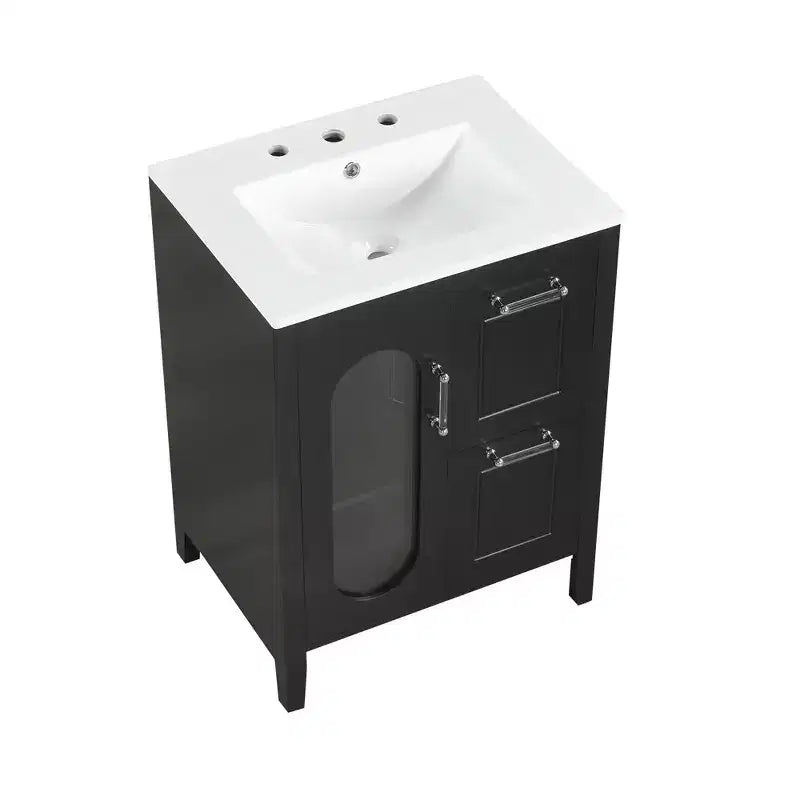 Meuble lavabo de salle de bain avec vasque intégrée, Armoire de rangement de salle de bain avec tiroirs et porte, Meuble lavabo autoportant à vasque unique pour appartement