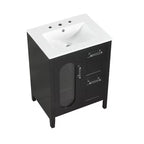 Meuble lavabo de salle de bain avec vasque intégrée, Armoire de rangement de salle de bain avec tiroirs et porte, Meuble lavabo autoportant à vasque unique pour appartement