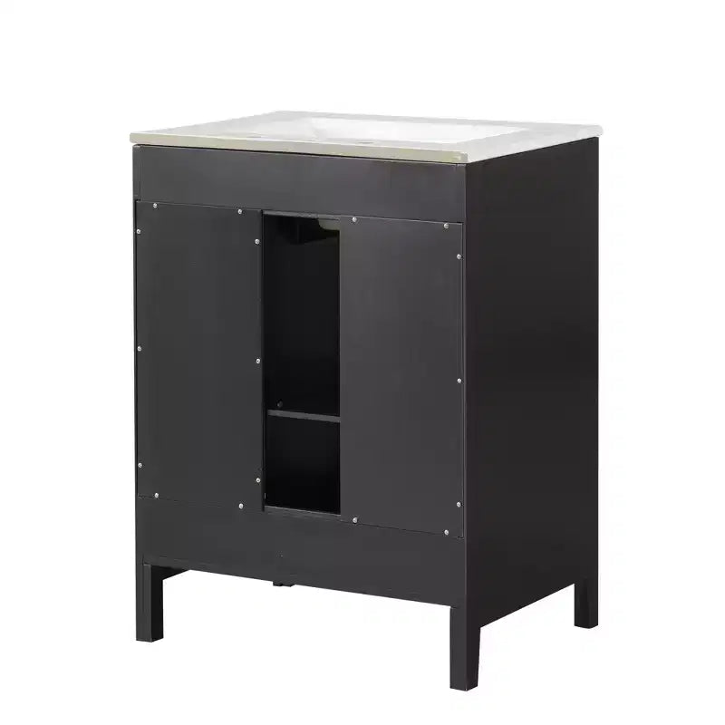 Meuble lavabo de salle de bain avec vasque intégrée, Armoire de rangement de salle de bain avec tiroirs et porte, Meuble lavabo autoportant à vasque unique pour appartement