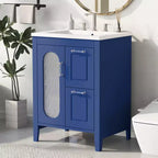Meuble lavabo de salle de bain avec vasque intégrée, Armoire de rangement de salle de bain avec tiroirs et porte, Meuble lavabo autoportant à vasque unique pour appartement